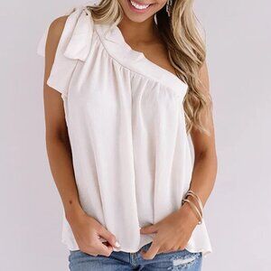 One Shoulder Shift Top In Champagne
